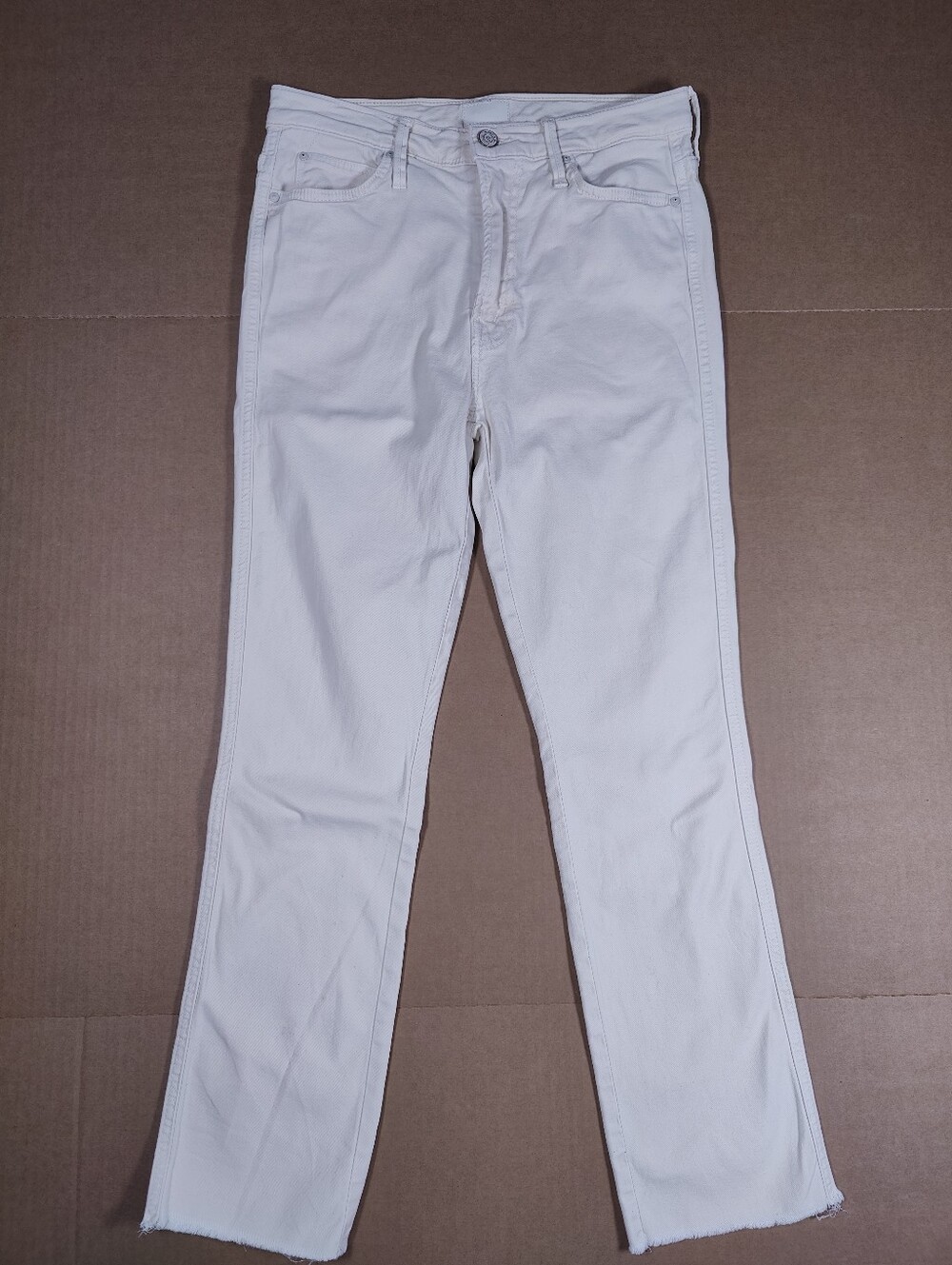 Mother High Waisted Rascal Ankle Fray Chalk It Up Raw Hem Cream Jeans Sz 28x26